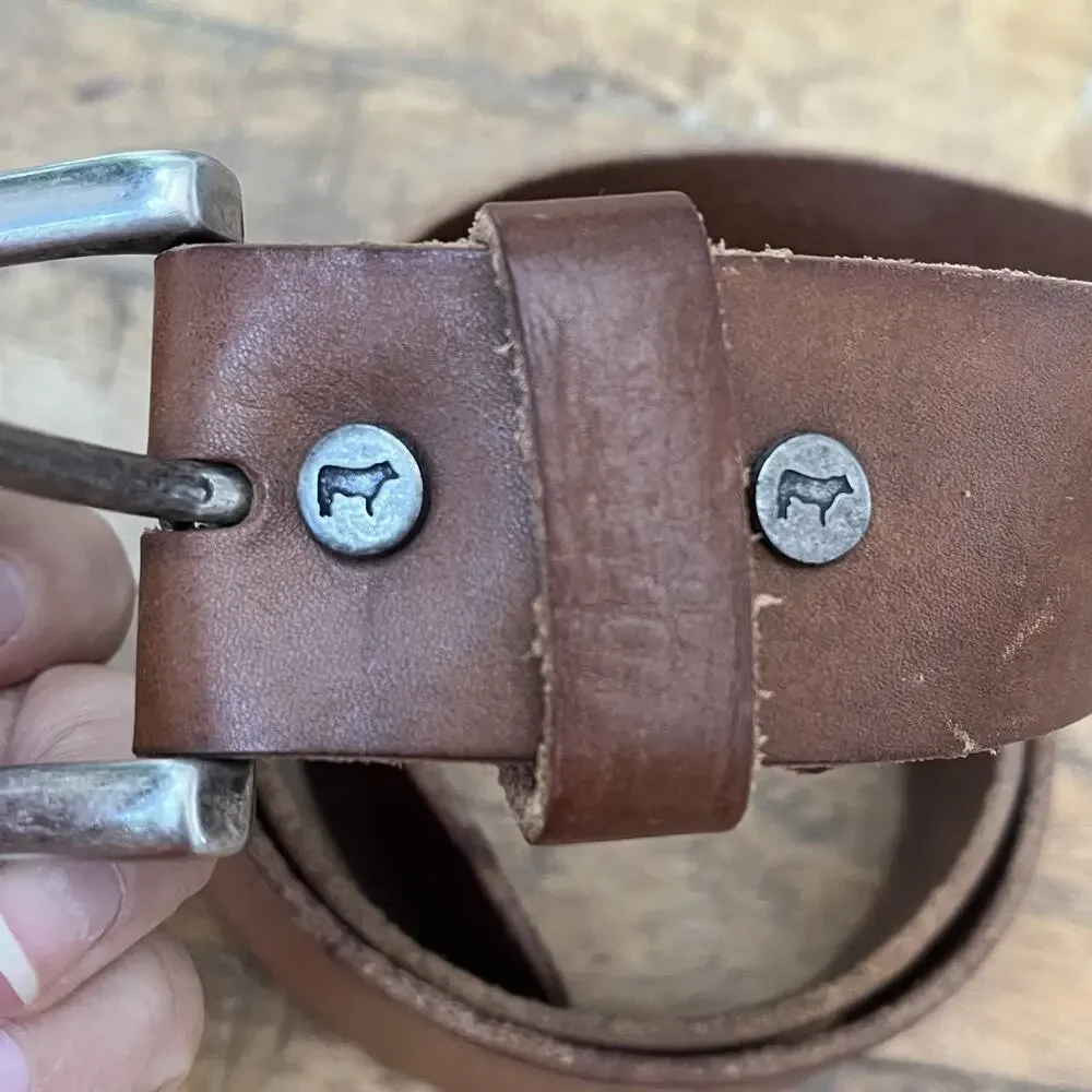 Will Belt Men's 34 Hand Crafted Genuine Leather Belt Brown Silver Buckle Mexico